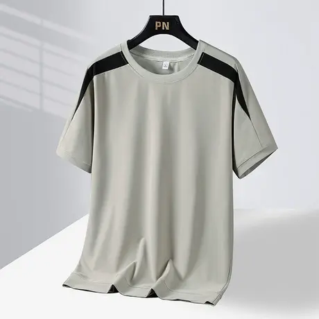 夏季男士短袖t恤运动休闲晨跑冰丝圆领打底衫潮牌撞色滑料上衣男T商品大图