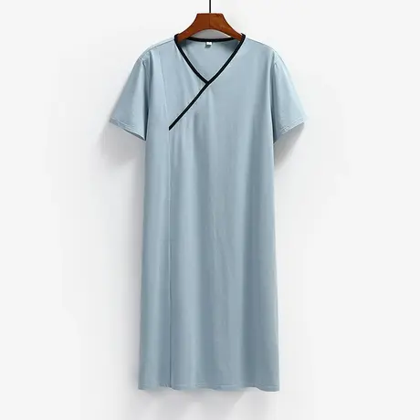 男士短袖睡袍中式古风汉服套头睡衣一体家居服简约薄夏商品大图