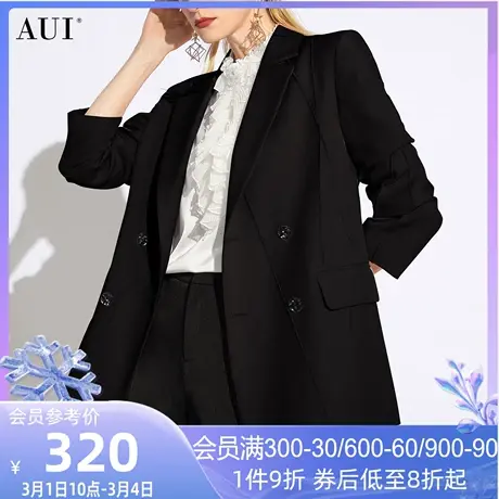 AUI黑色廓形垫肩职业西装外套女2024春秋新款气质设计感休闲西服图片
