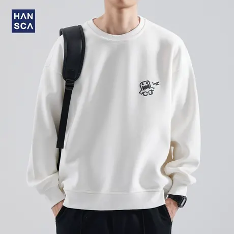 hansca美式潮牌圆领套头卫衣男秋季重磅宽松休闲大码卡通印花外套商品大图