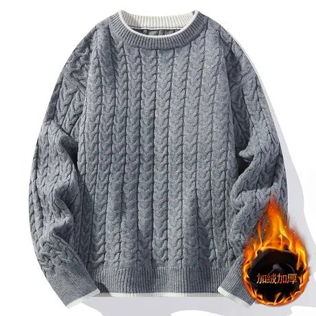 圆领加绒加厚毛衣男潮流休闲冬季男装上衣服纯色针织衫帅气打底衫商品大图