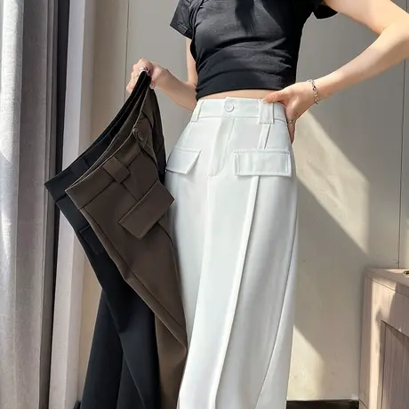高级感阔腿西装裤女2024春季新款高腰显瘦宽松直筒垂感休闲拖地裤图片