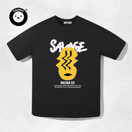 Ohlyah设计师原创卡通品牌涂鸦印花学生短袖女重磅纯棉情侣t恤男图片