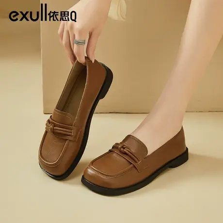 依思q真皮妈妈单鞋2024软底乐福鞋英伦平底一脚蹬舒适软皮小皮鞋商品大图