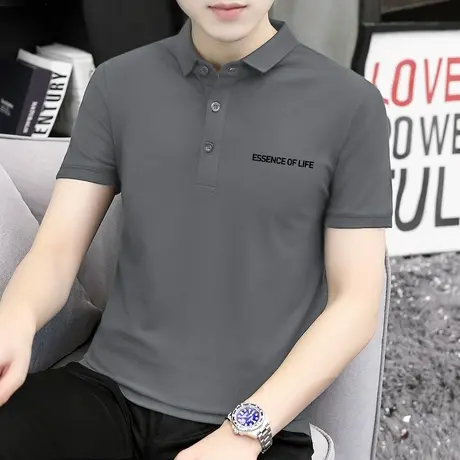 翻领t恤男士短袖polo衫保罗潮流夏季冰丝凉感有领上衣服印花半袖图片