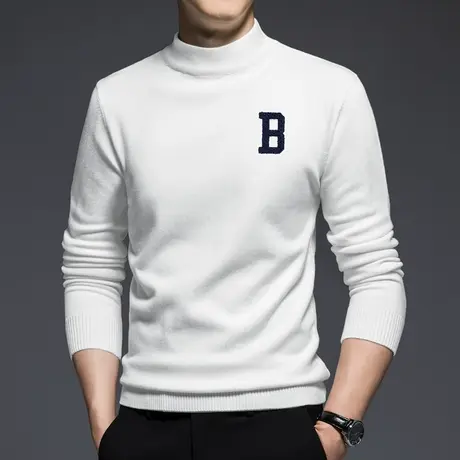 半高领毛衣男秋冬季保暖内搭白色打底衫中领针织衫毛线衣潮流毛衫图片