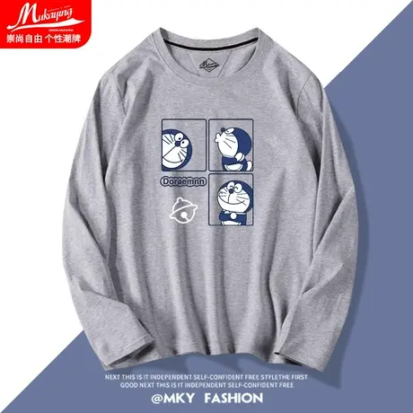 灰色哆啦A梦机器猫长袖t恤男日系潮牌ins卡通小众设计宽松打底衫商品大图