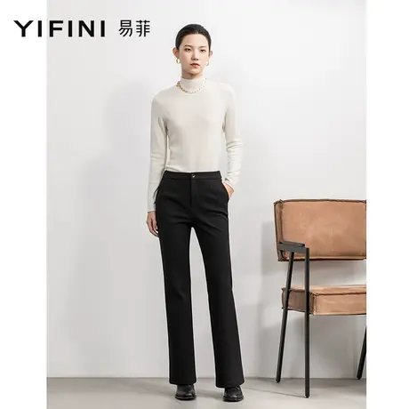 Yifini/易菲加绒加厚显瘦微喇长裤女秋冬新款保暖休闲西裤商品大图