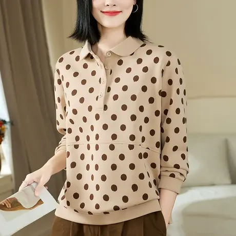 翻领卫衣女春秋季2023年新款时尚波点套头上衣服洋气减龄大码女装图片