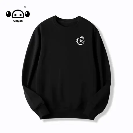 潮牌简约百搭笑脸熊头卫衣宽松纯色纯棉ins女男国潮小熊黑色秋季商品大图