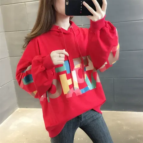 慵懒风字母连帽卫衣女2023年新款韩版宽松洋气薄款打底上衣潮百搭图片