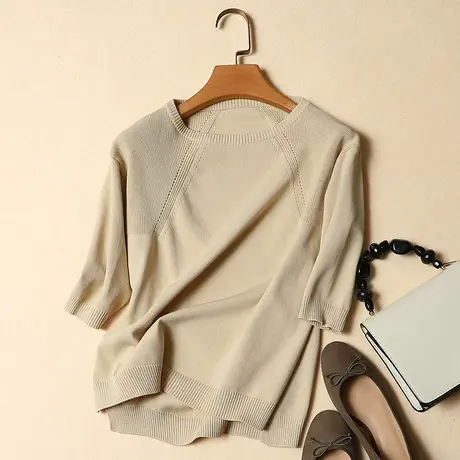 冰丝针织衫女套头2023秋季新款女装韩版宽松上衣打底衫女七分袖潮商品大图