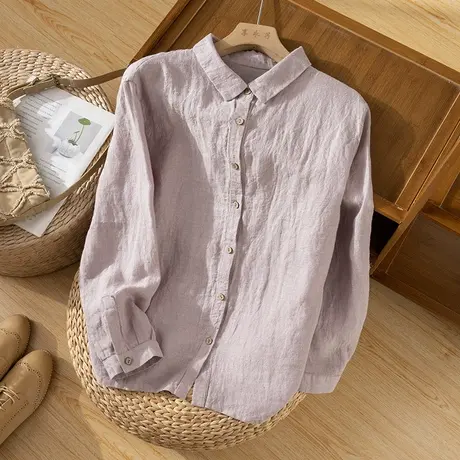 享永子汉麻衬衫女高级感文艺复古宽松麻料上衣休闲气质2023新款秋商品大图