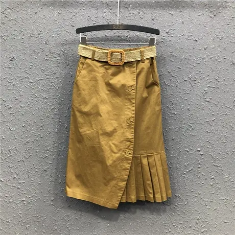 秋季新款高腰遮胯显瘦a字裙港味不规则百褶中长款韩版牛仔半身裙图片