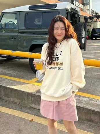 2023秋冬卫衣女小众设计感新款潮ins港风加绒加厚圆领上衣慵懒风商品大图