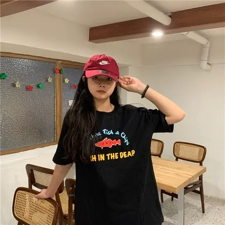 红续短袖t恤女2023夏季新款宽松港风立体字母印花显瘦半袖上衣潮图片