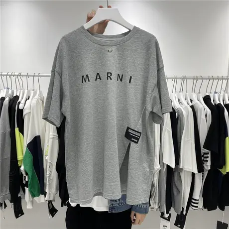 短袖t恤女夏季2021新款韩版ins潮字母印花宽松休闲百搭开叉上衣服商品大图