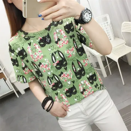 春夏季2023年新款短袖T恤衫女士卡通减龄宽松设计感小众别致上衣商品大图