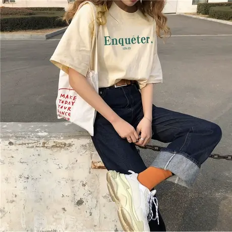 短袖t恤女装夏季2021新款潮韩版宽松显瘦半袖简约百搭上衣打底衫图片