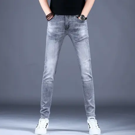 秋款款烟灰色牛仔裤男款修身小脚弹力裤子男休闲2023新款潮牌高端图片