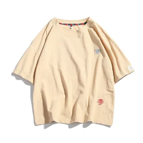 夏季亚麻t恤男短袖ins潮牌潮流冰丝棉麻料半袖上衣服宽松大码体恤图片