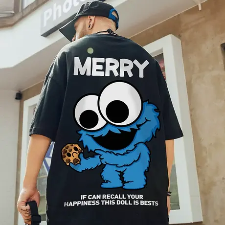 oversize港风潮牌国潮嘻哈胖子短袖T恤男宽松大码情侣装半袖潮流商品大图