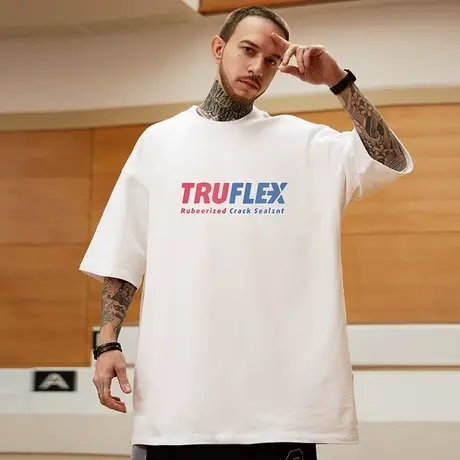 欧美嘻哈字母短袖t恤男街头潮牌慵懒风百搭重磅纯棉加肥加大半袖商品大图