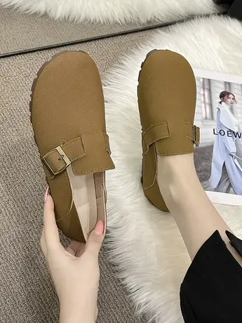 复古勃肯鞋女2023春秋新款圆头法式一脚蹬懒人百搭配裙子平底单鞋商品大图