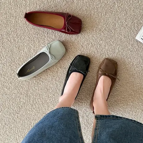 2023春季新款温柔小香风浅口豆豆鞋平底一脚蹬女鞋法式复古小皮鞋商品大图
