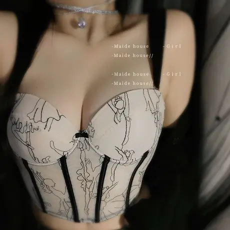 【青仓】半杯内衣女法式蕾丝网红文胸收副乳纯欲性感网纱胸罩聚拢商品大图