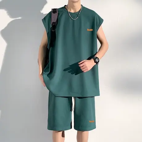 无袖坎肩背心套装男篮球运动服夏季薄款短裤一套休闲搭配居家外穿商品大图