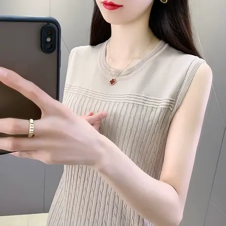 冰丝针织衫女2024夏季新款吊带背心薄款麻花内搭打底t恤无袖上衣图片