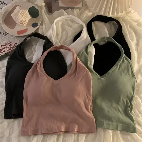 带胸垫挂脖小吊带背心女夏辣妹性感内搭秋冬打底外穿美背针织上衣商品大图