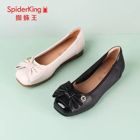 SPIDER KING/蜘蛛王女单鞋真皮2024春商场新款蝴蝶结平头浅口软底商品大图