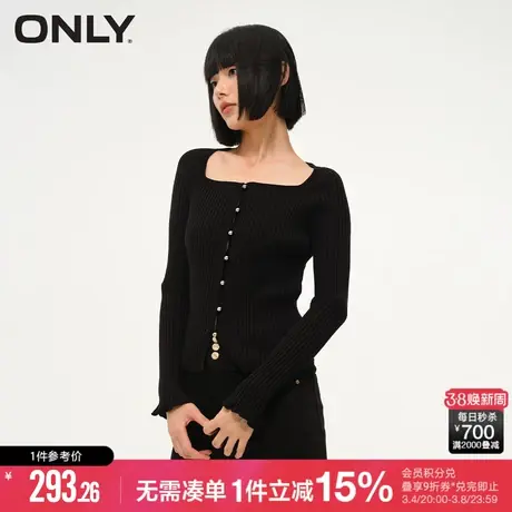 ONLY秋季设计感休闲螺纹方领修身针织衫女|123413077商品大图
