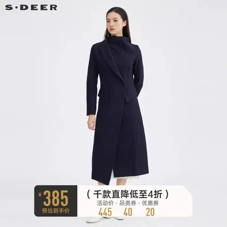 sdeer圣迪奥冬装不规则斜襟气质长款呢大衣S214Z1873图片