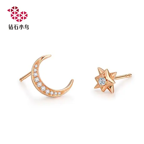 钻石小鸟-18K金钻石耳钉-星月情画-女款耳坠耳线耳环-EK641商品大图