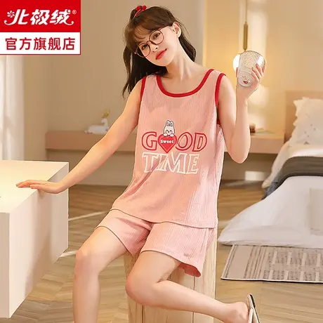 睡衣女夏季薄款可爱大码无袖2023年新款仿制纯棉可外穿套装家居服商品大图