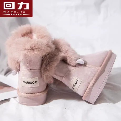 回力雪地靴女2023冬季新款加绒加厚皮毛一体樱花粉短款东北棉鞋女商品大图