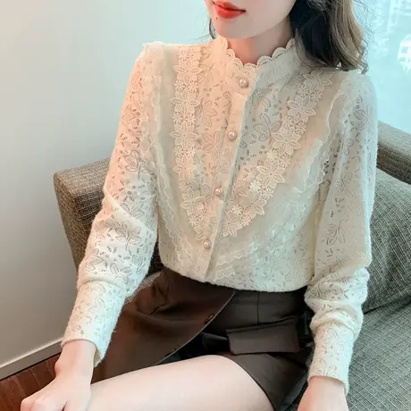 衬衫蕾丝打底衫女加绒秋冬洋气质高端高级感别致漂亮小衫新款内搭图片