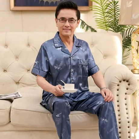 中老年睡衣男士夏季短袖大码薄款冰丝爸爸家居服套装2023年新款商品大图