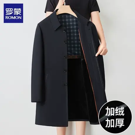 罗蒙男士中长款风衣2023冬季新款翻领夹克宽松大衣加绒加厚外套男图片