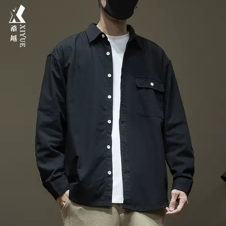 希越日系纯棉加厚衬衫男秋季宽松大码ins纽扣口袋百搭开衫外套潮商品大图