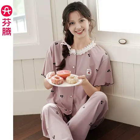 芬腾睡衣女夏季新款纯棉短袖女款甜美可爱休闲大码透气家居服套装商品大图
