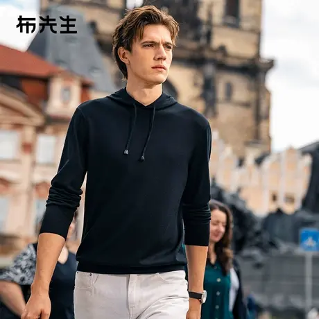 MrBu布先生亲肤连帽羊毛衫春季可机洗纯色羊毛t恤男装PT15568商品大图