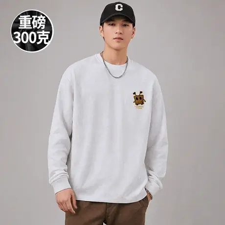 100%纯棉300g重磅学生青少年胖子加肥加大码男装秋打底衫长袖T恤商品大图