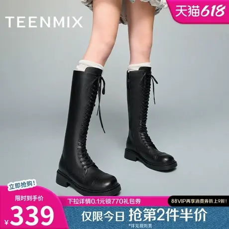 天美意复古西部靴马丁骑士靴长靴女鞋高筒皮靴冬新款KQZ03DG4图片