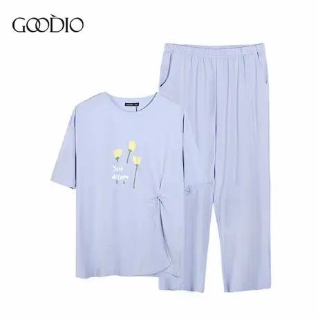 歌帝【直播专享】夏季女印花圆领短袖七分裤家居服套装GDB0260图片