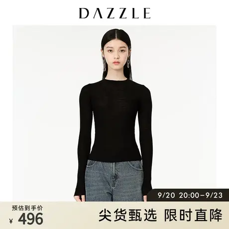DAZZLE地素 奥莱春季纯羊毛黑色打底针织衫毛衣女商品大图