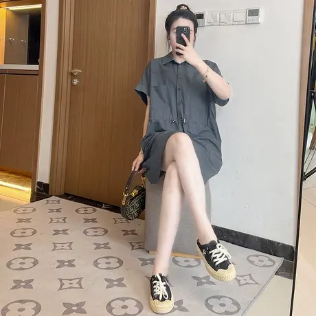 2025大码女装胖mm小个子休闲女夏装新款宽松工装连衣裙设计感显瘦图片